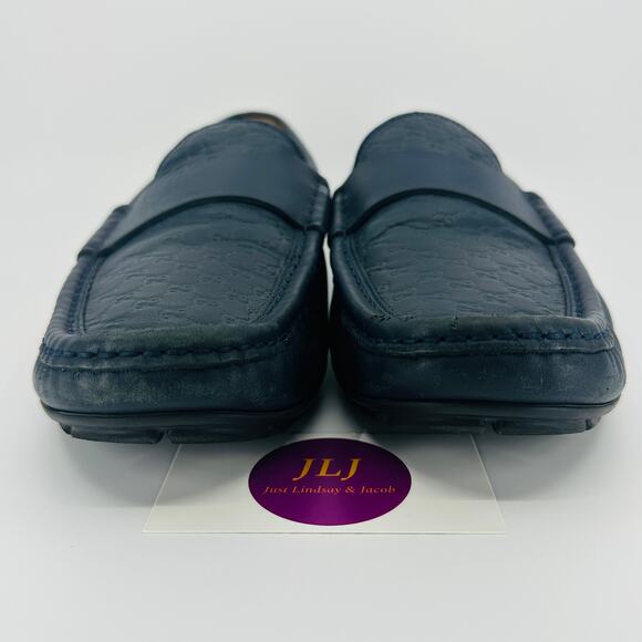 Gucci Men\'s Microguccissima Navy Blue Leather Slip On Driver Loafers Size 9 main image 8